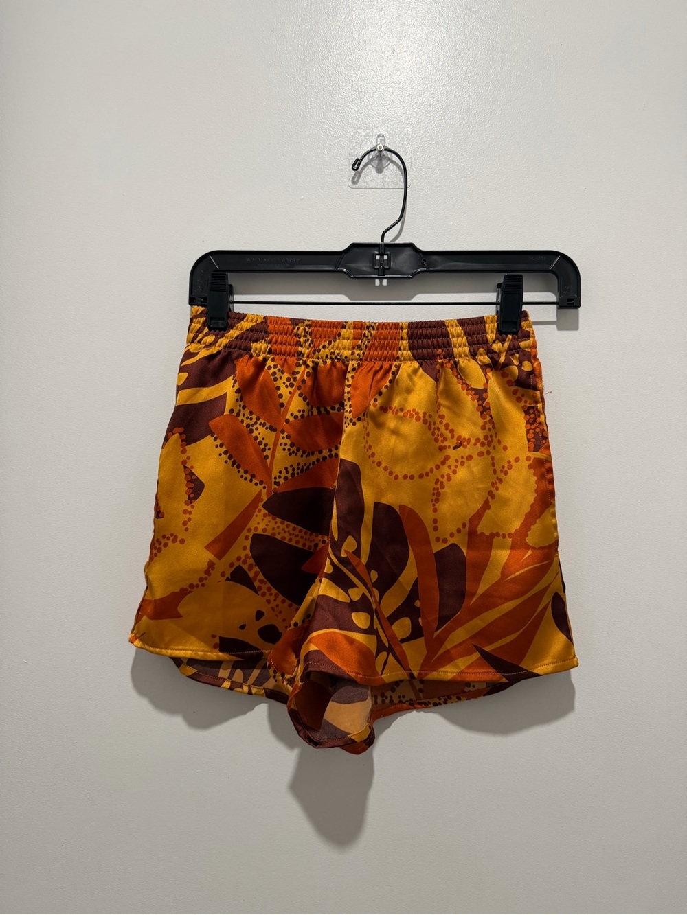 House of Harlow 1960 Orange & Brown Tropical Print Athletic Shorts